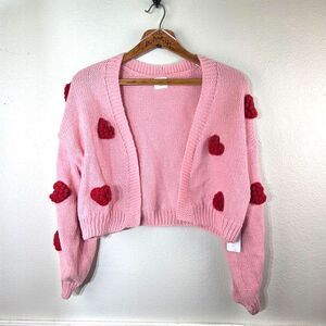 Luna Ivy Women's NWT Pink Heart-Embellished Women's Sweater Size Medium
